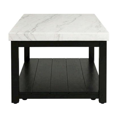Marble Top Rectangle Coffee Table, Transitional Cocktail Table,White