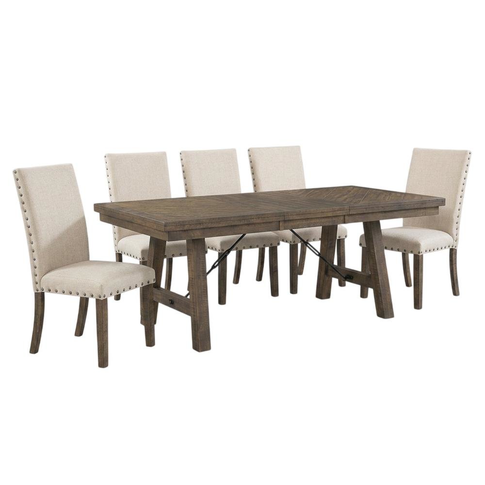 7-Piece Dining Set with Polyester Upholstered Chairs for Traditional Dining Room