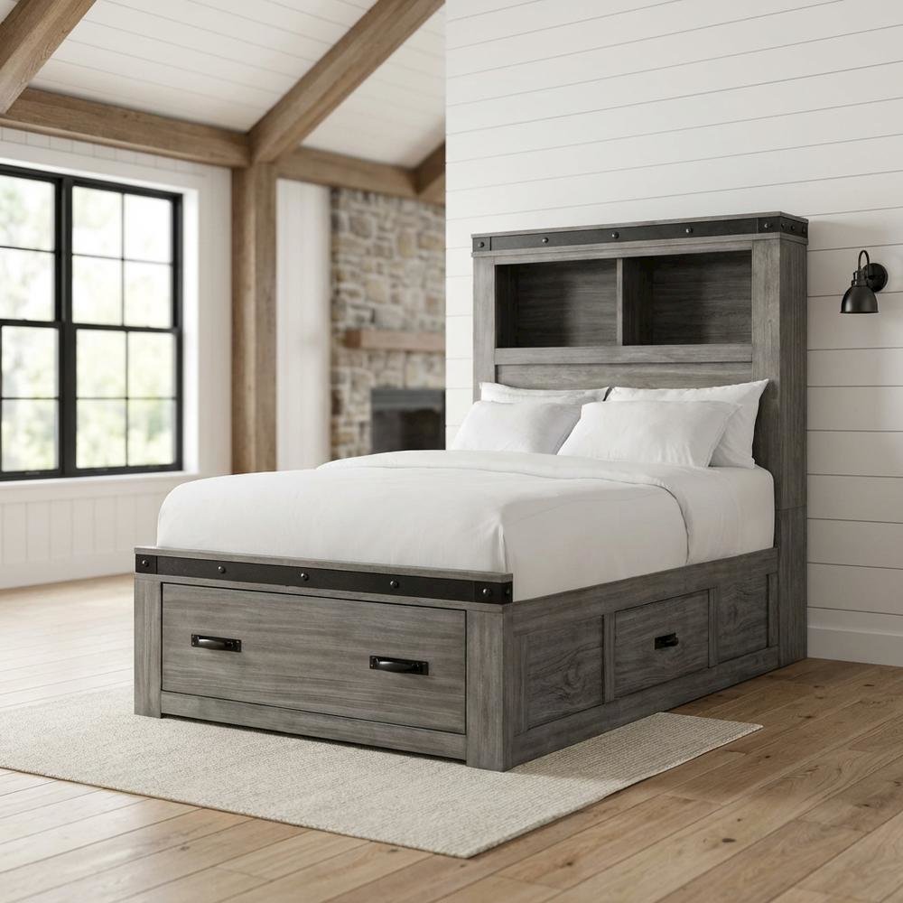 Twin Platform Storage Bed with Drawers, Transitional Youth Bed for Bedroom,Gray