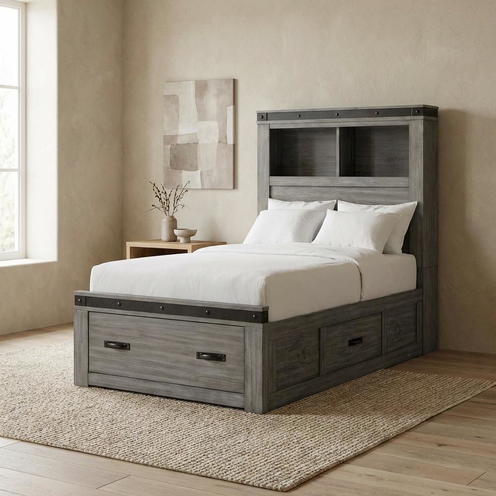 Twin Platform Storage Bed with Drawers, Transitional Youth Bed for Bedroom,Gray