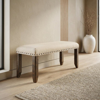 Polyester Upholstered Dining Bench, Traditional Accent Bench,White