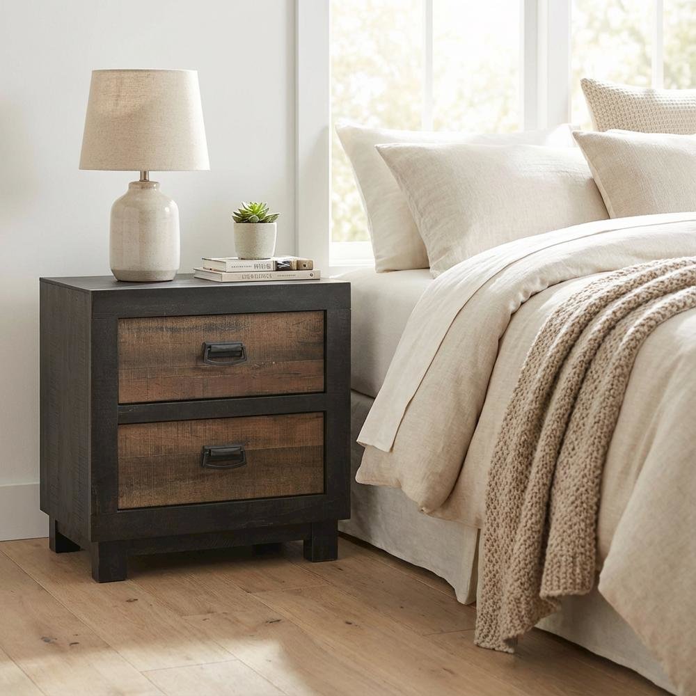 Walnut Nightstand with Dovetail Drawers and Metal Glides for Bedroom