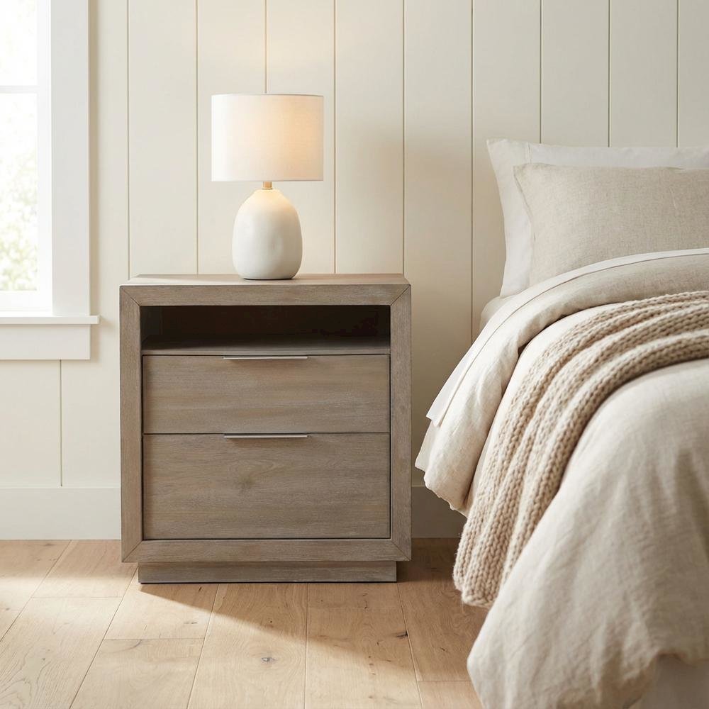 Grey 2-Drawer Nightstand with Usb Charging Port in Modern Style