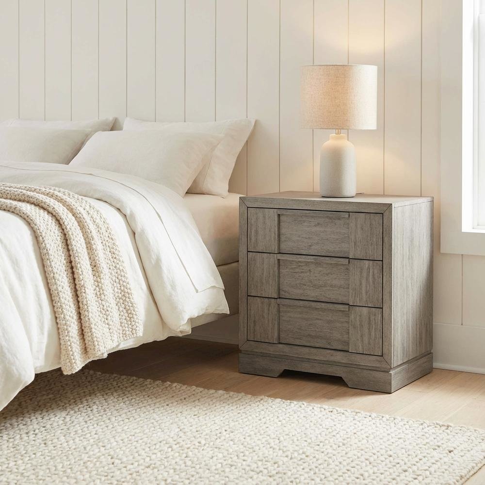 Grey 3-Drawer Nightstand with Usb Port for Modern Bedroom Storage