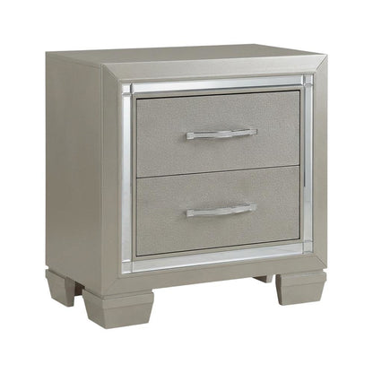 Glam Champagne Nightstand with Finger Joint Drawer Construction, Ball Ing Glide