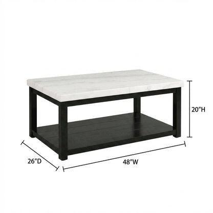 Marble Top Rectangle Coffee Table, Transitional Cocktail Table,White