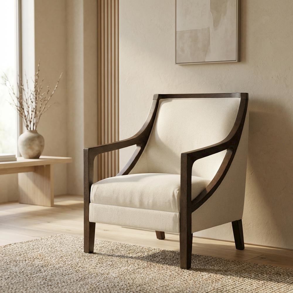 Transitional Upholstered Accent Chair with Spring Seat for Living Room,Brown