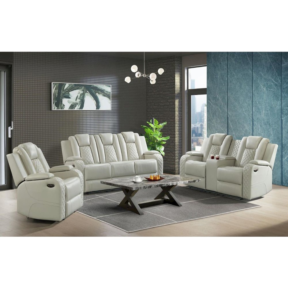 Power Motion Loveseat with Power Headrest, Console and LED in Pebble Oyster