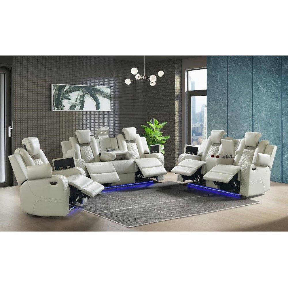 Power Motion Loveseat with Power Headrest, Console and LED in Pebble Oyster