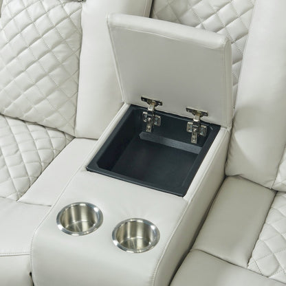 Power Motion Loveseat with Power Headrest, Console and LED in Pebble Oyster