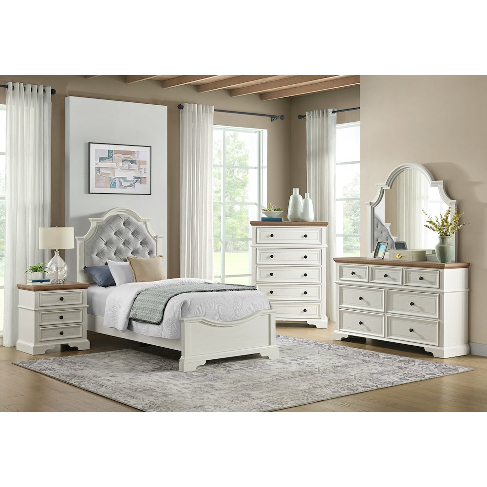 Ulysses Youth Dresser and Mirror Set in Brown and White