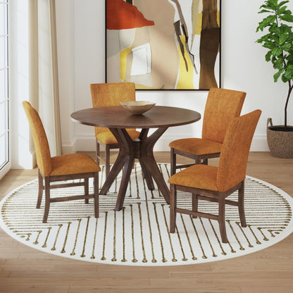 Veronica 5PC Dining Set in Walnut-Round Table and Four Orange Fabric Chairs