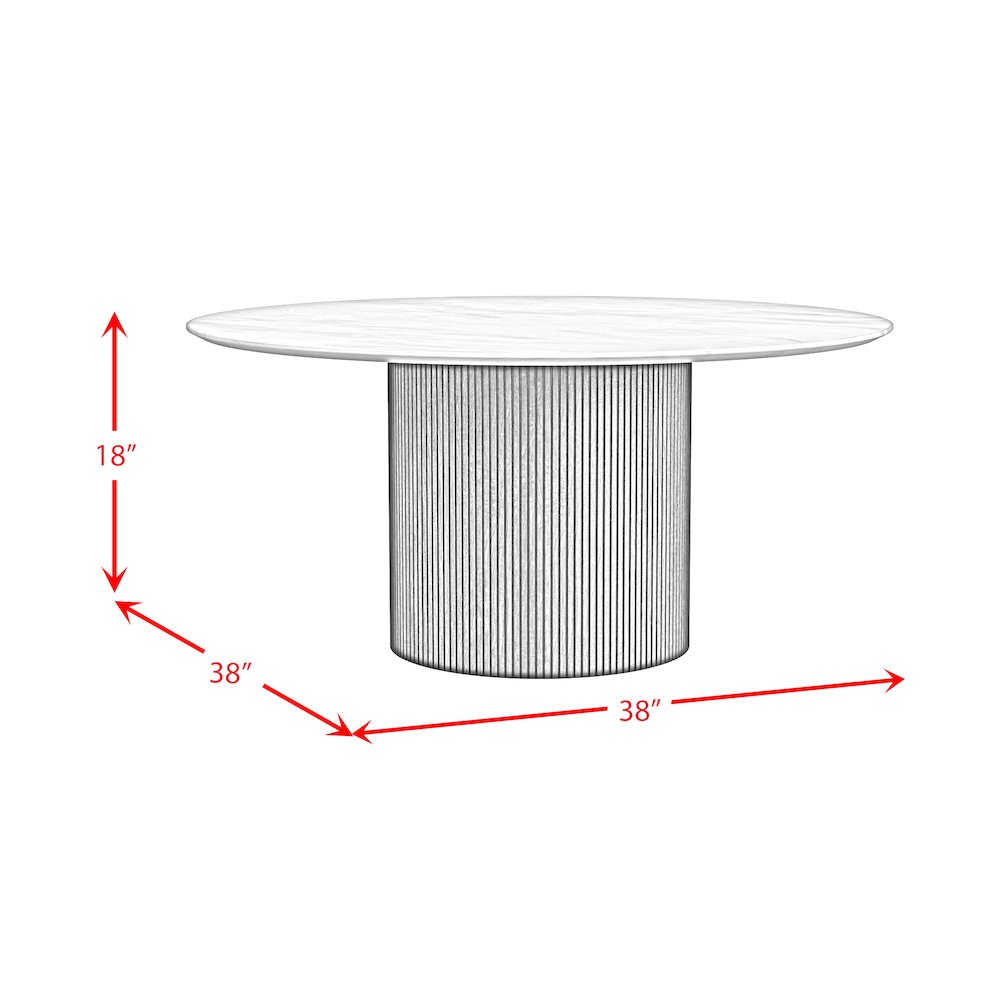 Sylvie Round Coffee Table with White Faux Marble Top and Base in Dark Brown