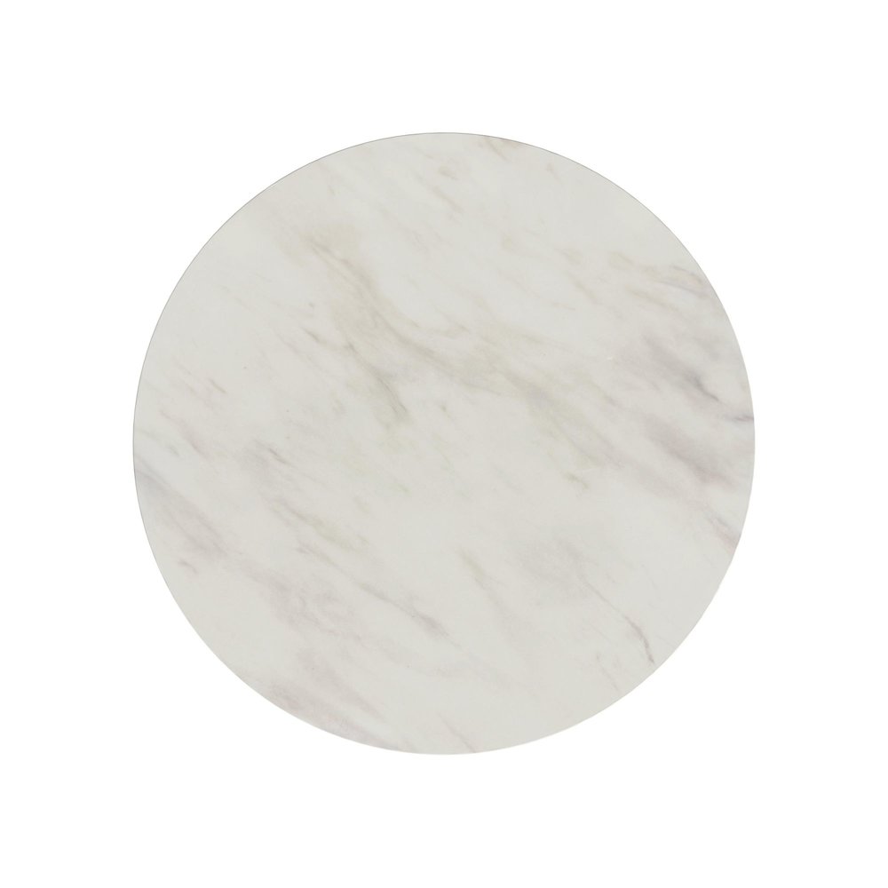Sylvie Round Coffee Table with White Faux Marble Top and Base in Dark Brown