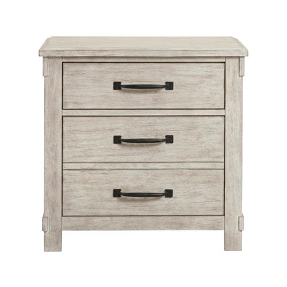 2-Drawer Nightstand with USB Ports, Farmhouse Bedside Table for Bedroom,White