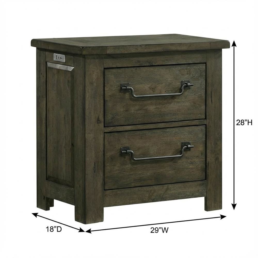 Gray Nightstand, Usb Port Featuring Farmhouse Style, Finger Joint Construction
