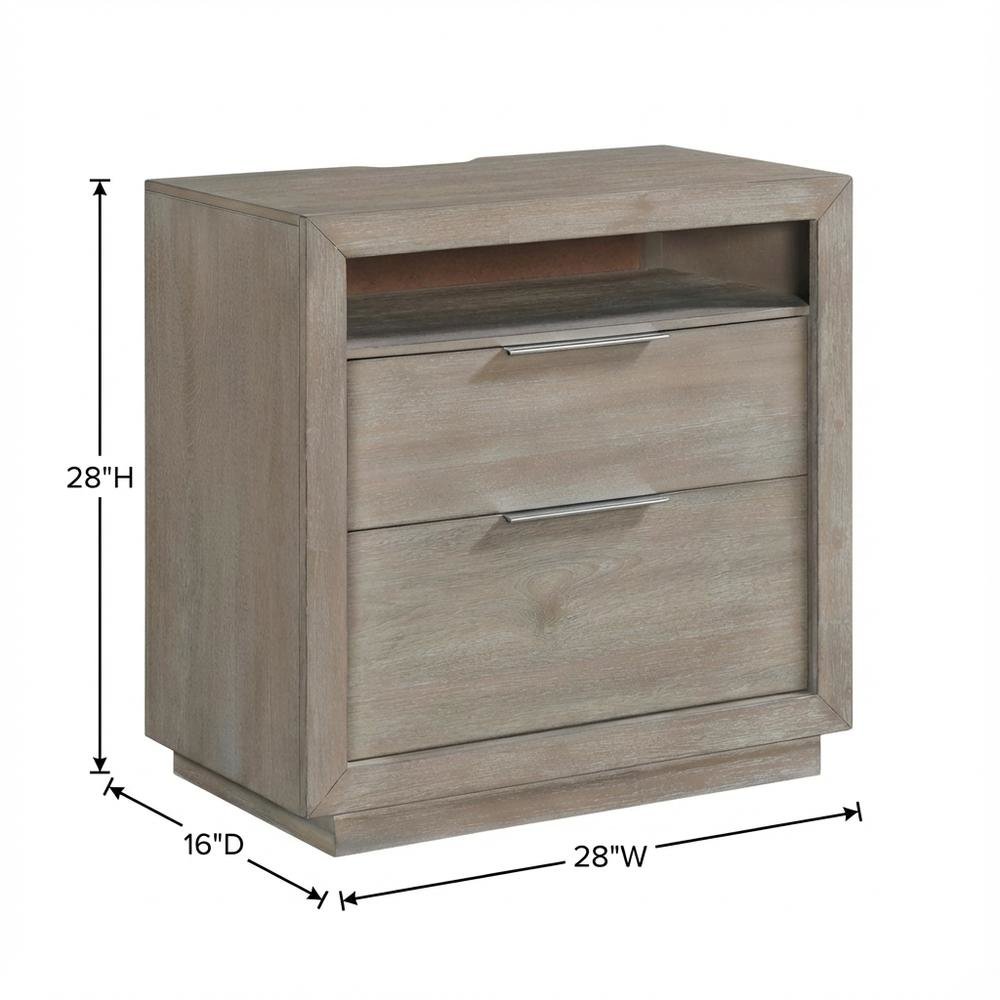 Grey 2-Drawer Nightstand with Usb Charging Port in Modern Style