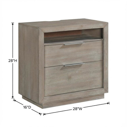 Grey 2-Drawer Nightstand with Usb Charging Port in Modern Style