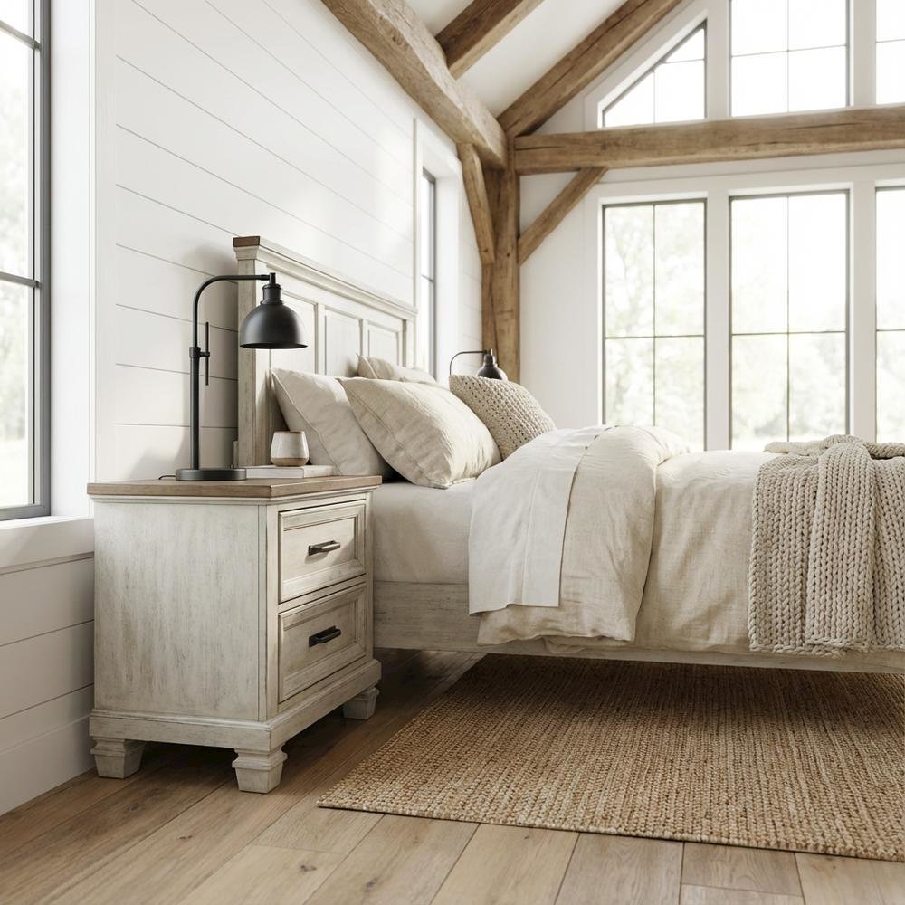 Medium Brown Nightstand with Usb and Farmhouse Style