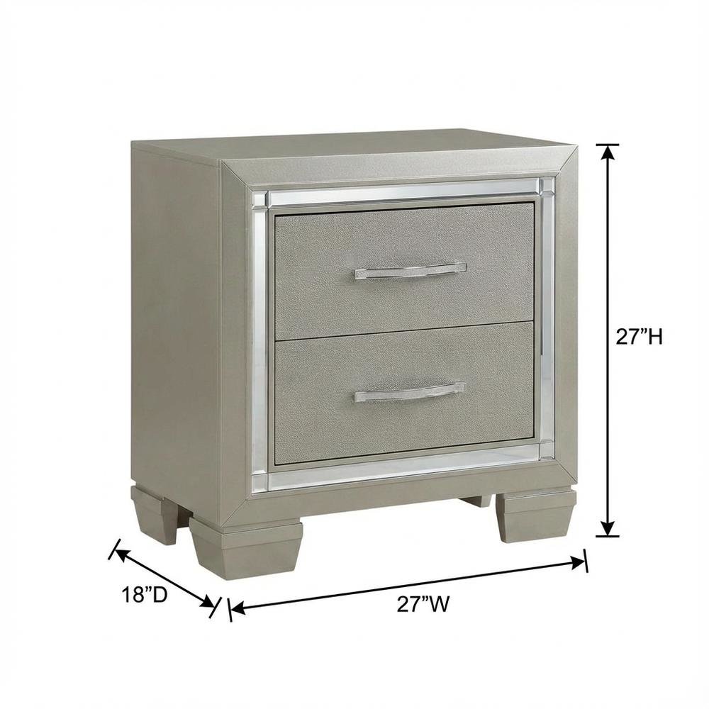 Glam Champagne Nightstand with Finger Joint Drawer Construction, Ball Ing Glide