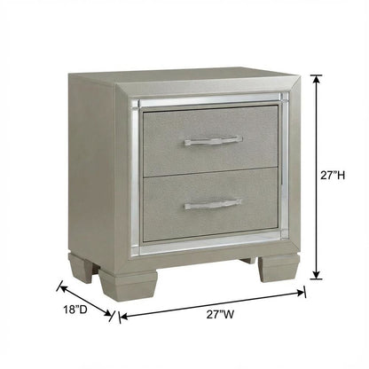 Glam Champagne Nightstand with Finger Joint Drawer Construction, Ball Ing Glide