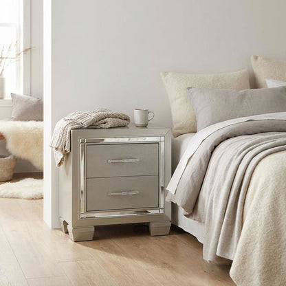 Glam Champagne Nightstand with Finger Joint Drawer Construction, Ball Ing Glide