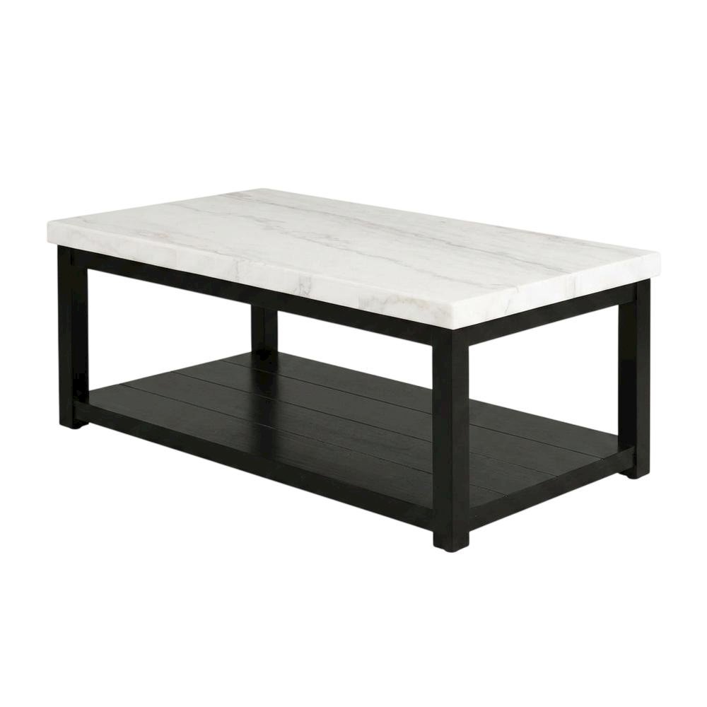 Marble Top Rectangle Coffee Table, Transitional Cocktail Table,White