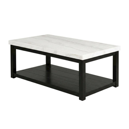 Marble Top Rectangle Coffee Table, Transitional Cocktail Table,White
