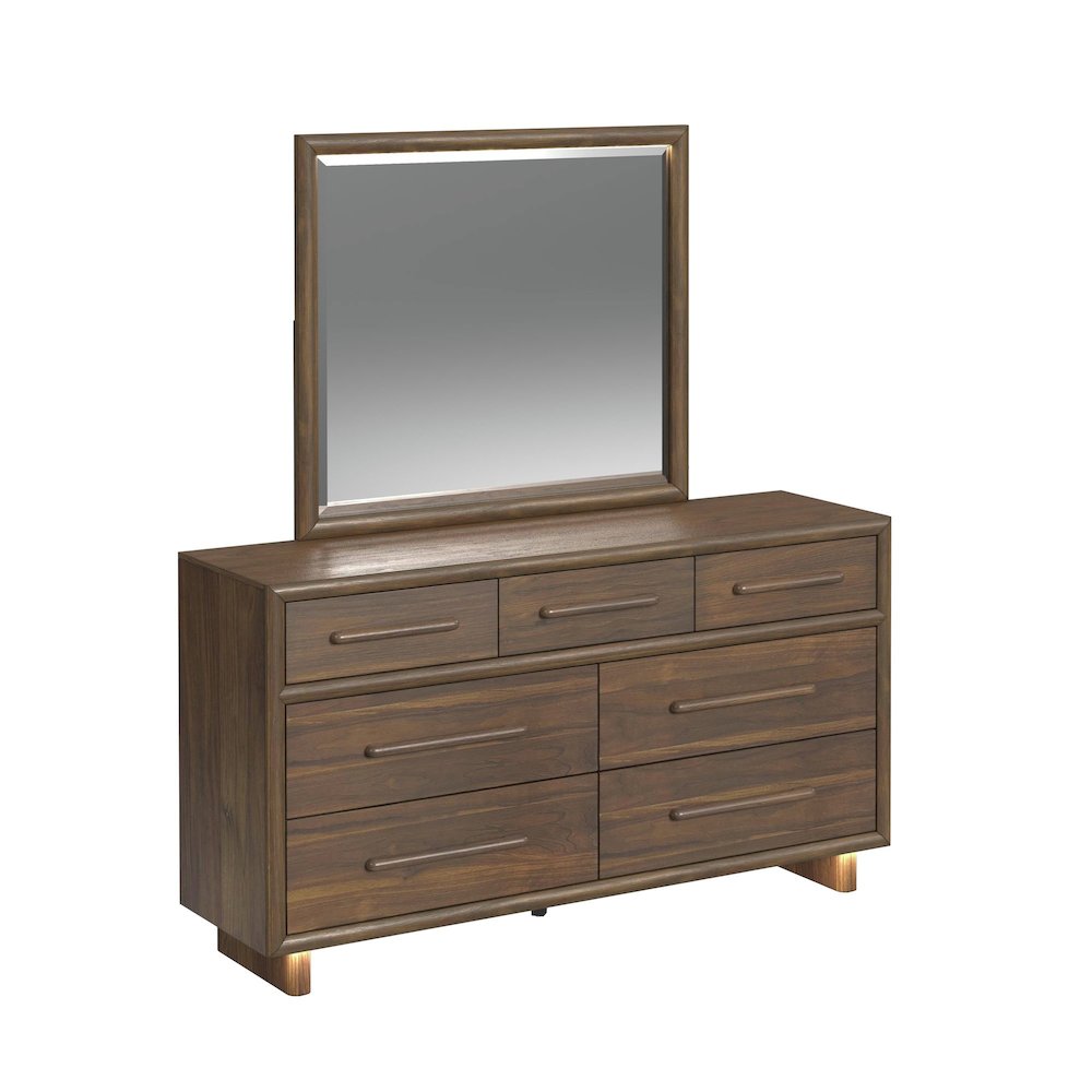 Perth Queen UPH 5PC Bedroom Set with Boucle Beige and LED in Brown