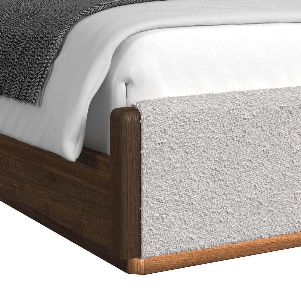Perth Queen UPH 5PC Bedroom Set with Boucle Beige and LED in Brown