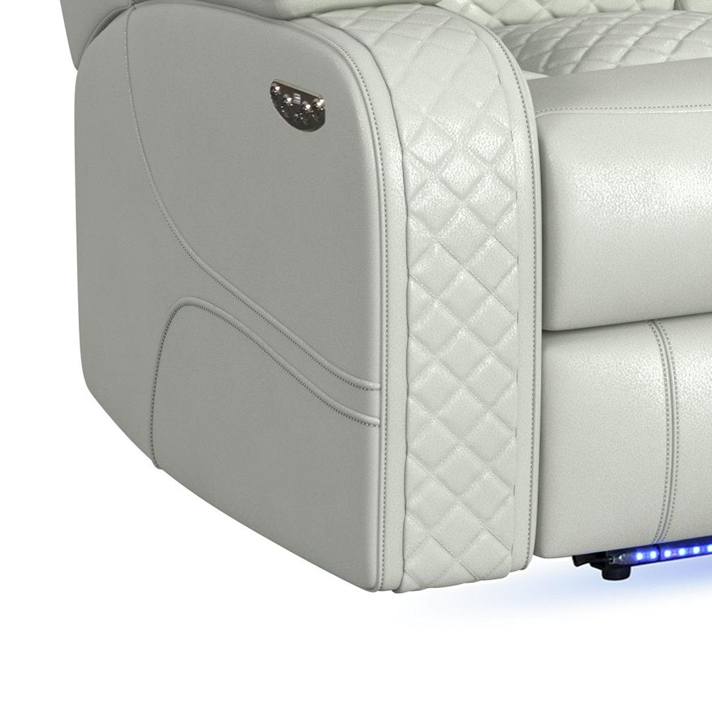 Power Motion Loveseat with Power Headrest, Console and LED in Pebble Oyster