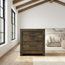 2-Drawer Nightstand with Storage, Farmhouse Bedside Table for Bedroom,Brown
