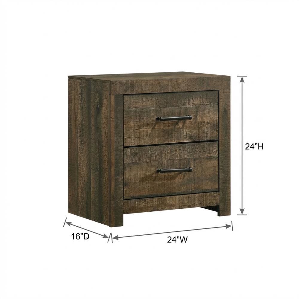 2-Drawer Nightstand with Storage, Farmhouse Bedside Table for Bedroom,Brown
