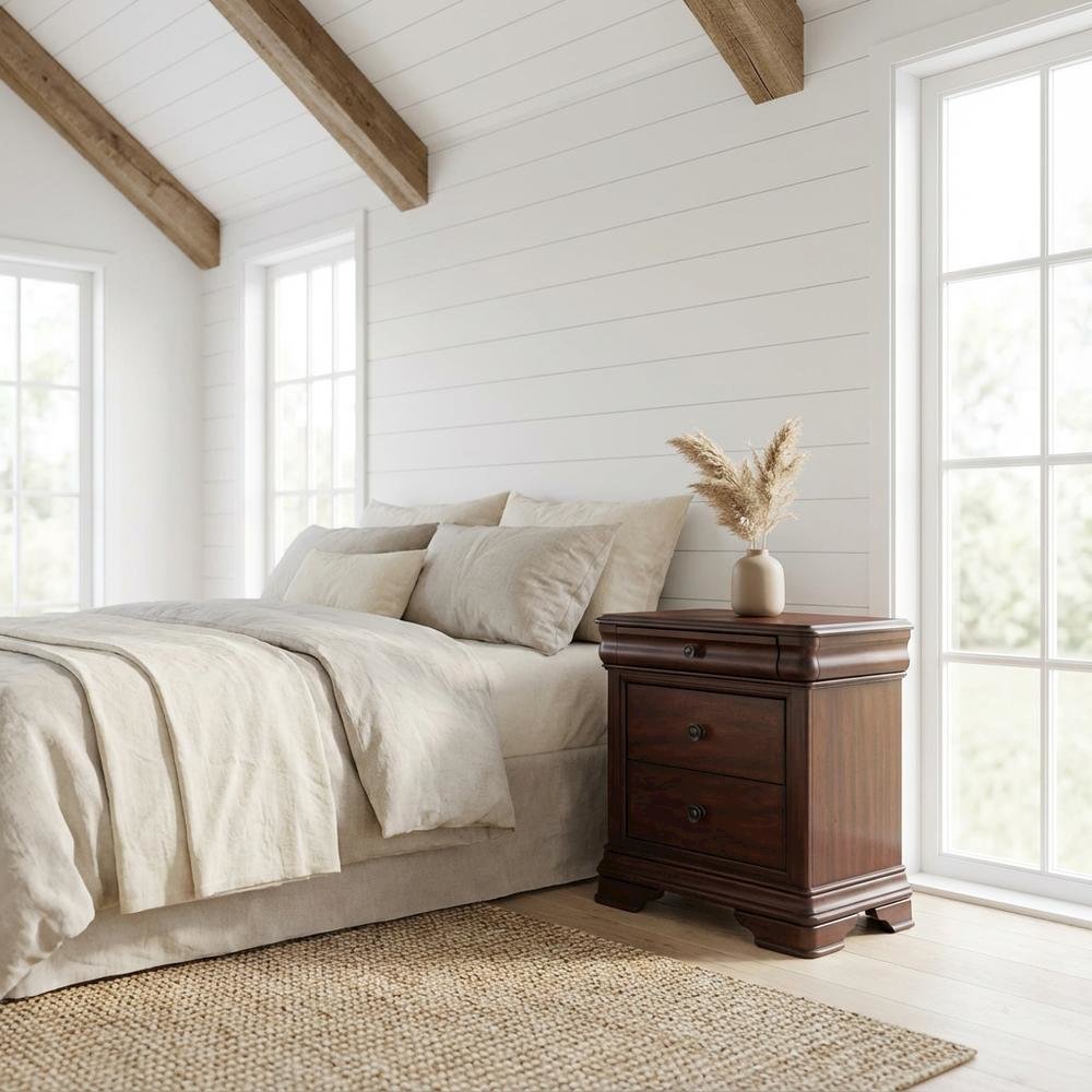 Cherry Nightstand with Usb Port and Traditional Style, 3-Drawer Storage