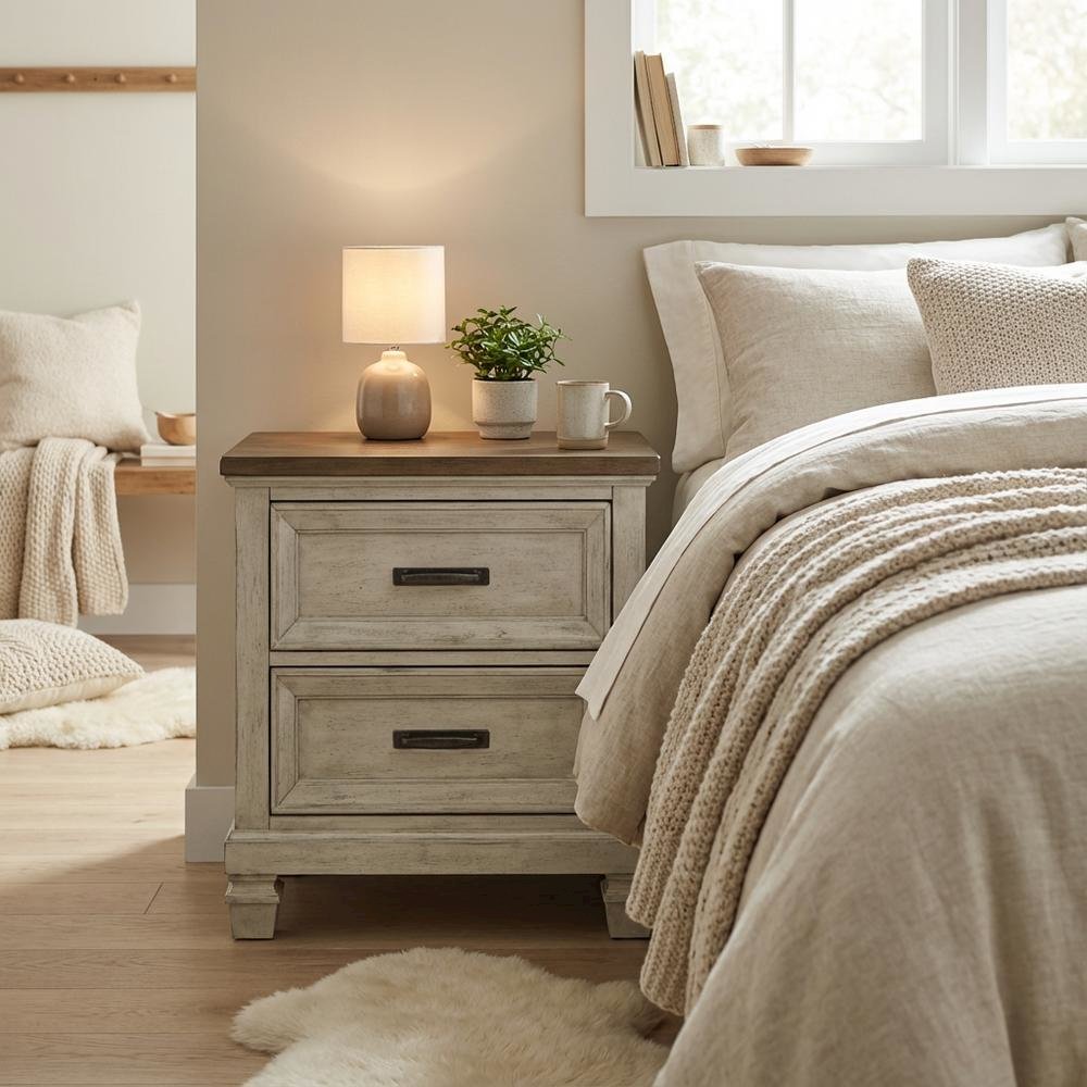 Medium Brown Nightstand with Usb and Farmhouse Style