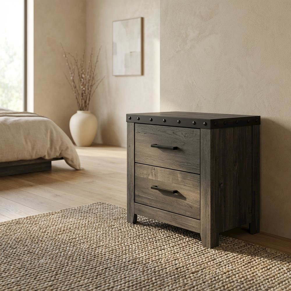 2-Drawer Nightstand with Dovetail Drawers, Transitional Bedside Table,Gray