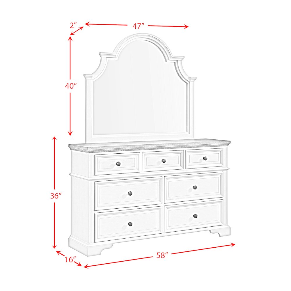 Ulysses Youth Dresser and Mirror Set in Brown and White