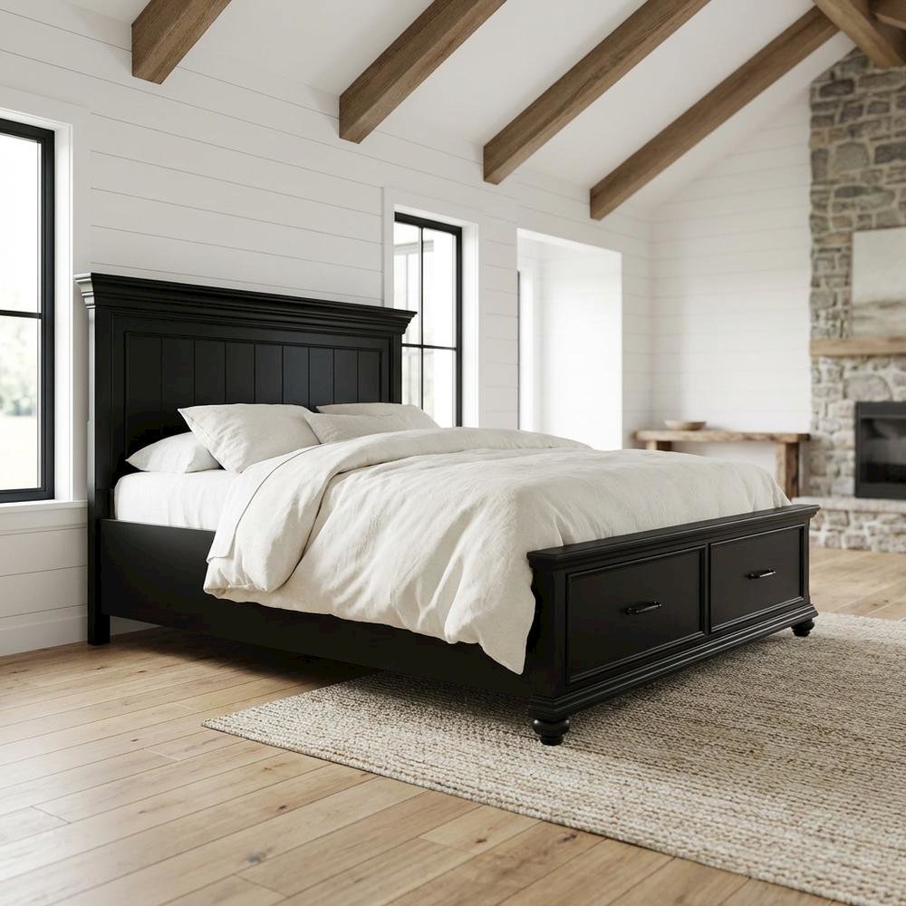 King Platform Storage Bed with Drawers, Traditional Wood Bed Frame,Black