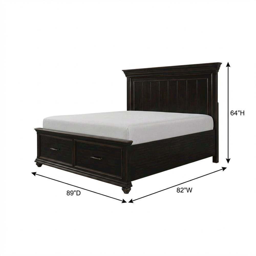 King Platform Storage Bed with Drawers, Traditional Wood Bed Frame,Black