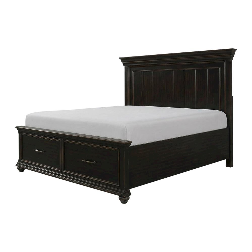 King Platform Storage Bed with Drawers, Traditional Wood Bed Frame,Black