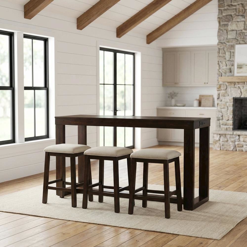 Transitional Bar Table with Shelf, Multi Counter Height Dining Table,Brown