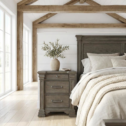 Grey 3-Drawer Nightstand with Sliding Top and Modern Style