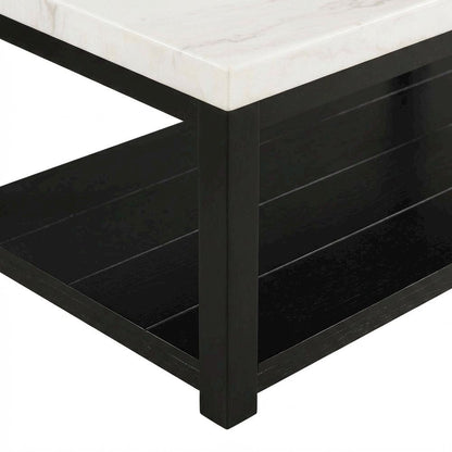 Marble Top Rectangle Coffee Table, Transitional Cocktail Table,White