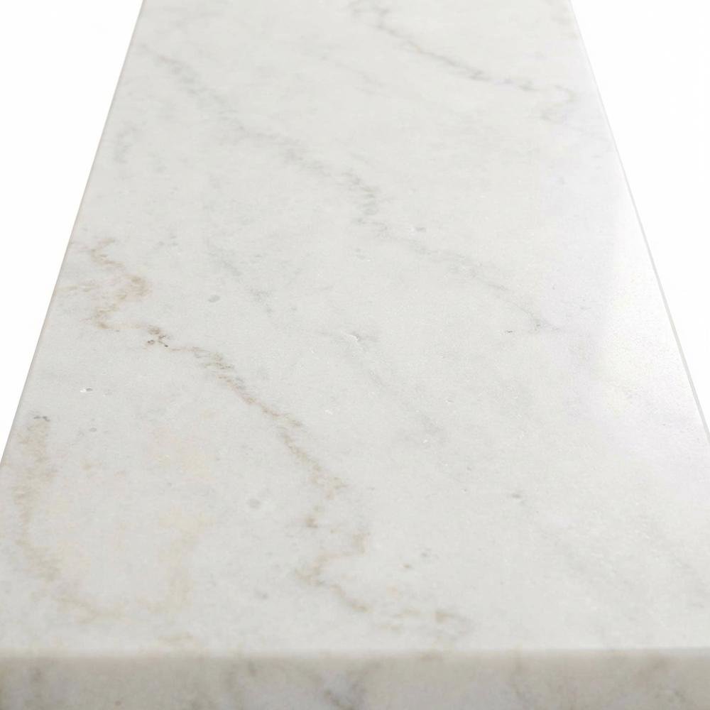 Marble and Acacia Veneer Narrow Console Sofa Table, Behind Couch, White