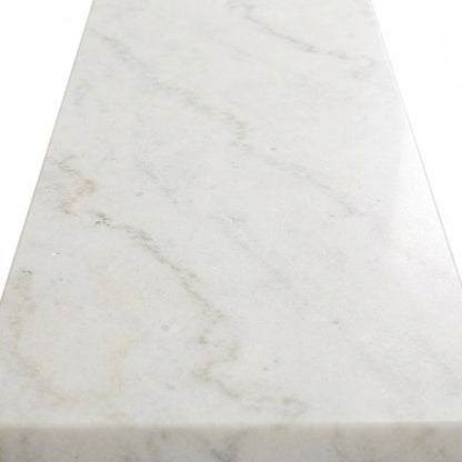 Marble and Acacia Veneer Narrow Console Sofa Table, Behind Couch, White