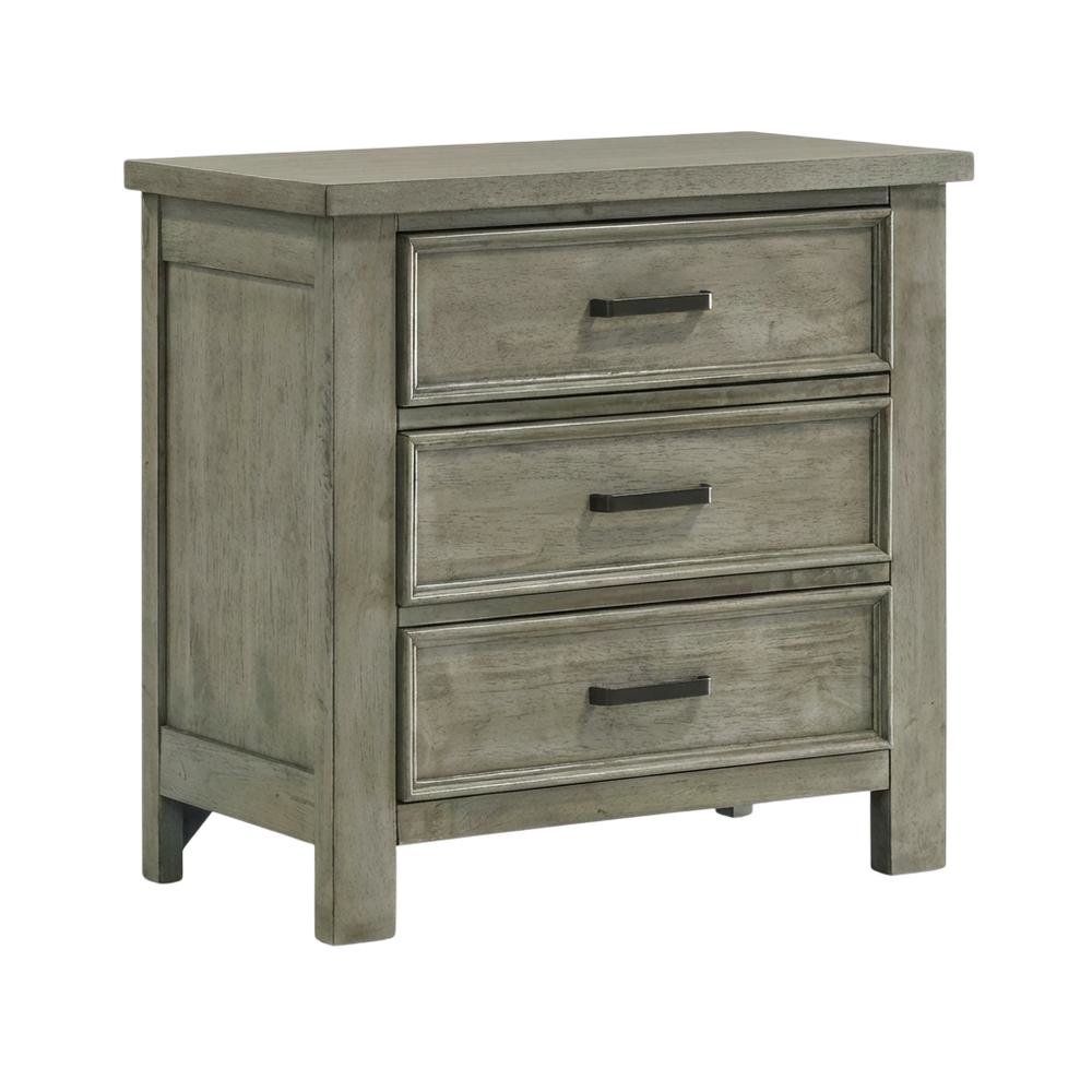 Drift Grey Nightstand with 3 Drawers and Transitional Style