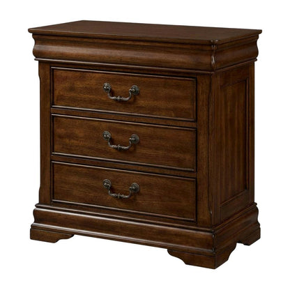 Cherry Finish Nightstand with 3 Drawers for Bedroom Storage