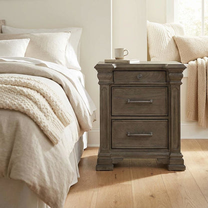 Grey 3-Drawer Nightstand with Sliding Top and Modern Style