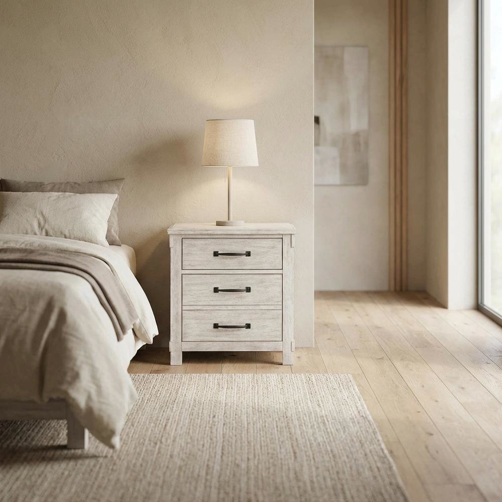 2-Drawer Nightstand with USB Ports, Farmhouse Bedside Table for Bedroom,White
