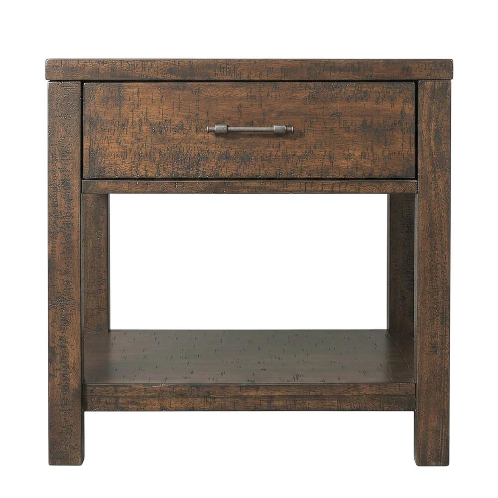 Transitional End Table with Drawer, Wood Accent Side Table for Living Room,Brown